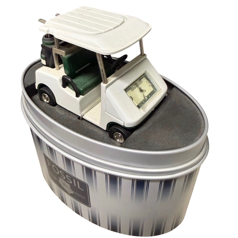 VTG Fossil Limited Edition Golf Cart Desk Clock White Green Collectible Decor